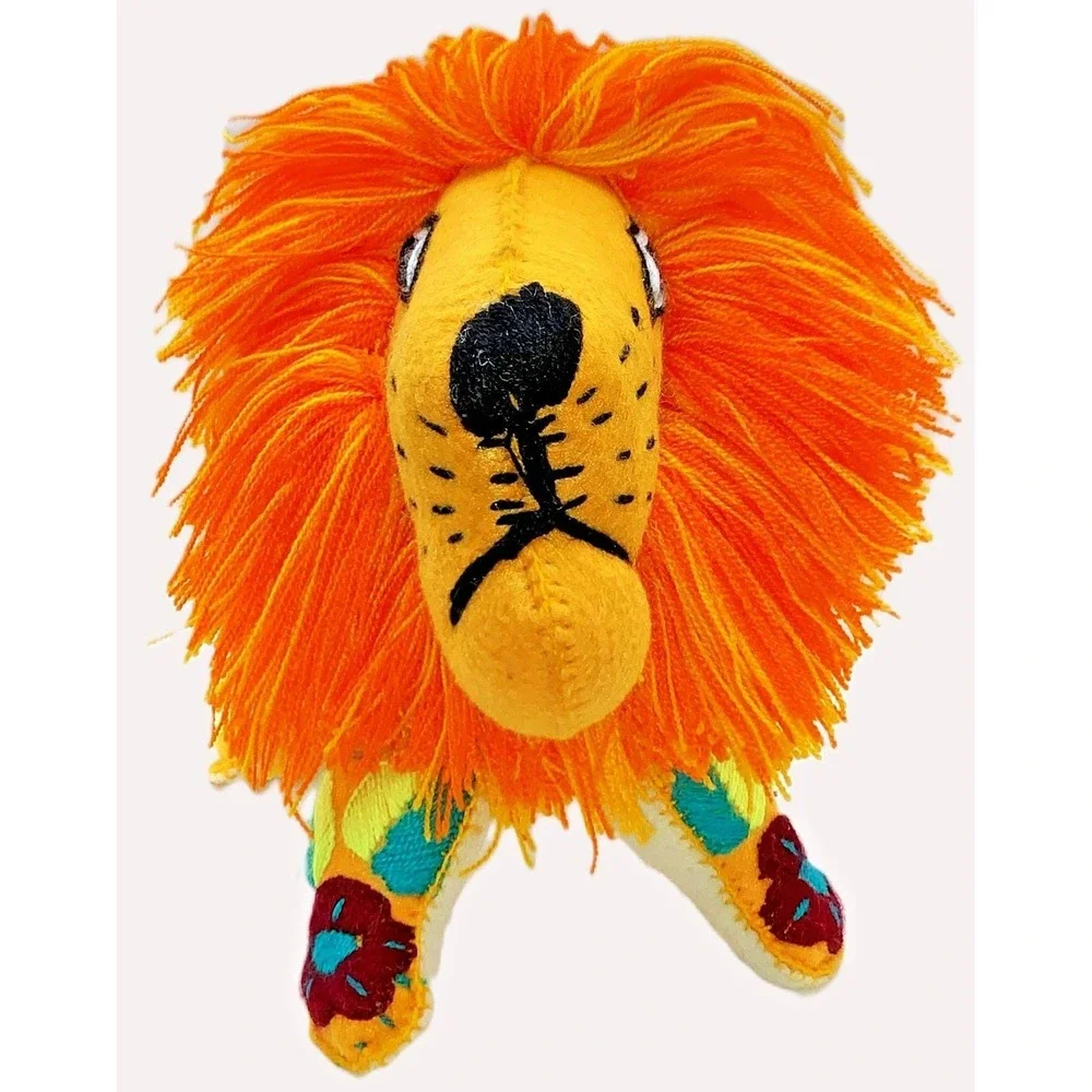 Vtg Handmade Lion Felt Yarn Plush 1974 Souvenir Bright Multicolor Needlework